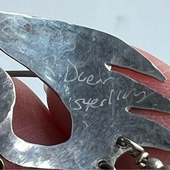 Vintage Signed Handmade Sterling Silver Lapis Amethyst Stone Dangle Earr… - Picture 6 of 6